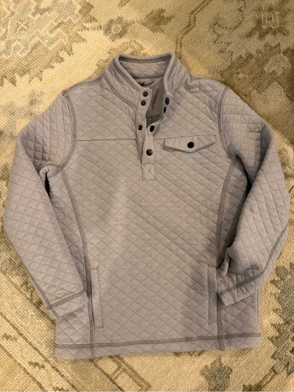 Johnnie-O Boys Quilted Snap-Placket Pullover sweatshirt - Light Gray